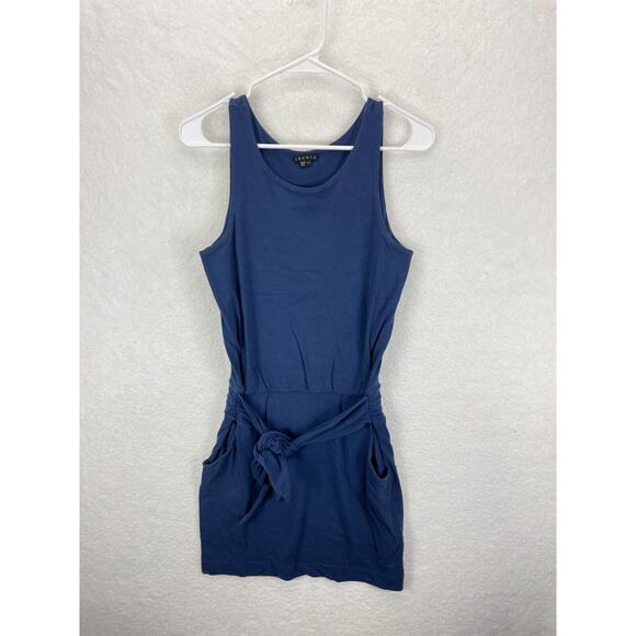 Theory Tie-Up Mini Dress‎ Women’s Size P Navy Sleeveless Casual Summer Chic - Picture 2 of 8
